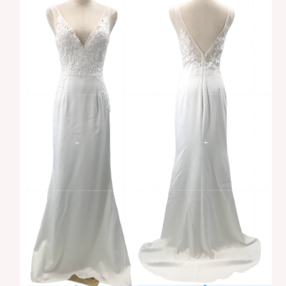 LULU'S M Precious Promise White Satin Embroidered Lace Mermaid Maxi Dress B81 - Picture 2 of 7